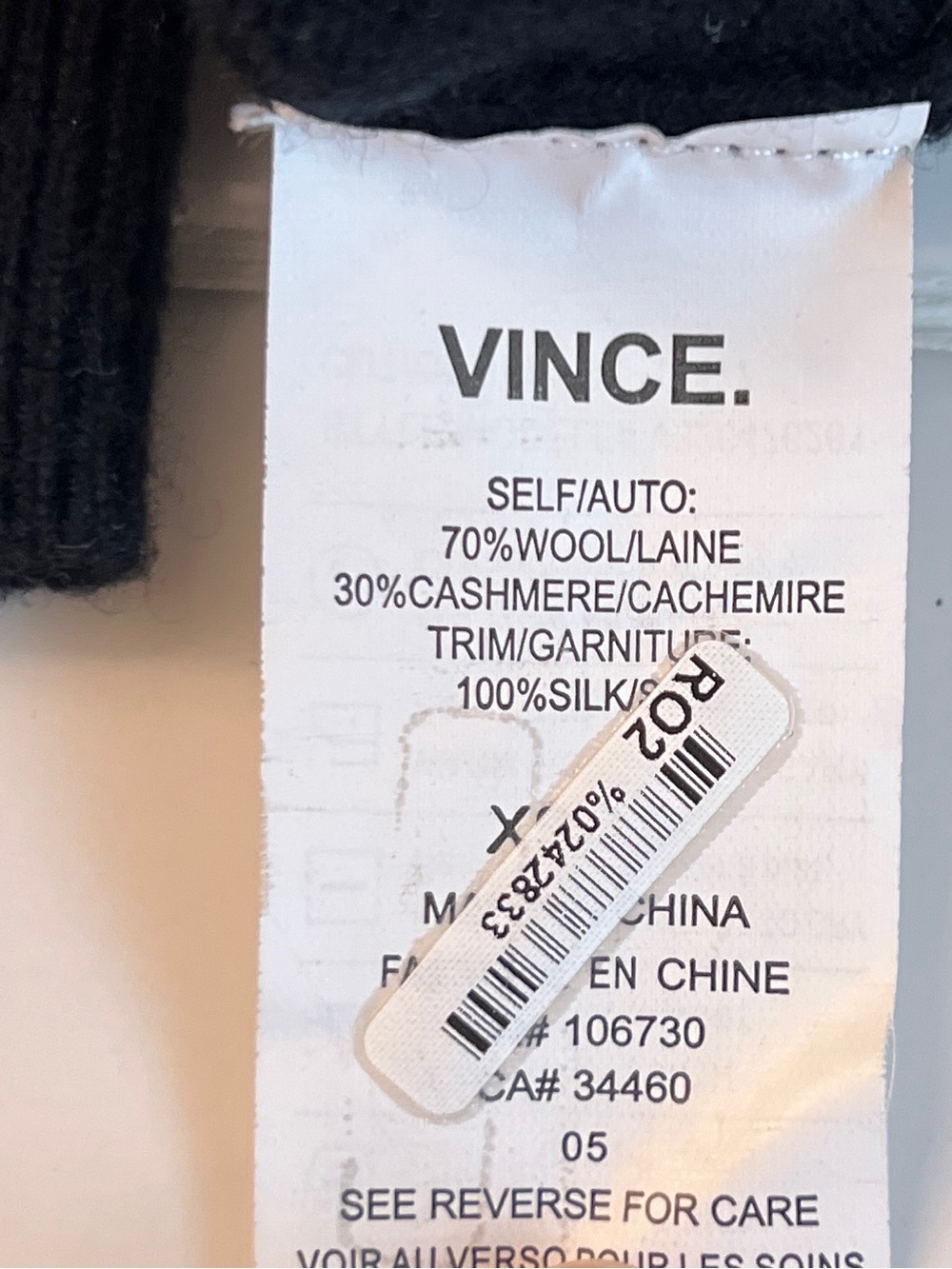 Vince Mixed Media V-Neck Tunic Sweater Wool Cashmere Silk Trim Black XS - Picture 7 of 9